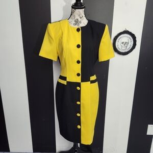 Allegra K Two-Tone Yellow and Black Midi Dress